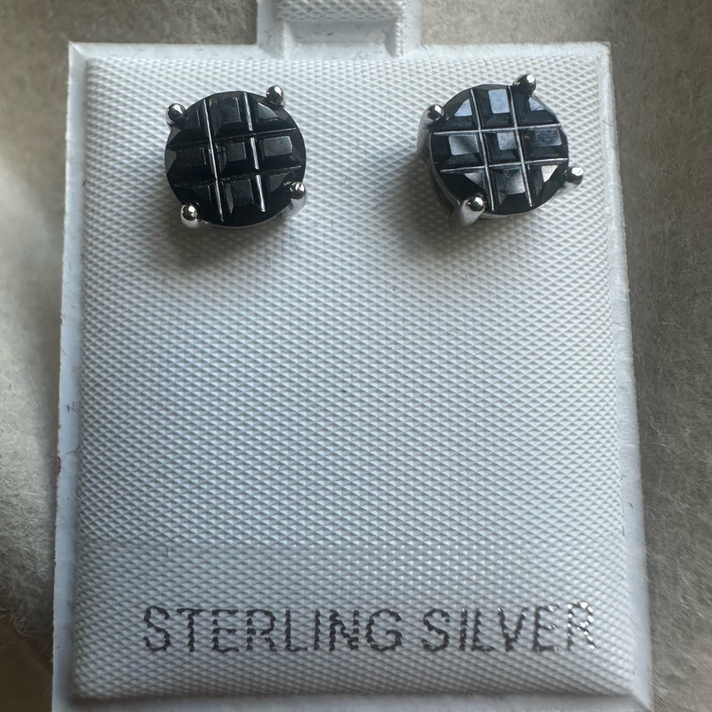 Sterling Silver 925 Stamped Black Onyx Stud Earrings New! Unique Cut - Picture 10 of 16